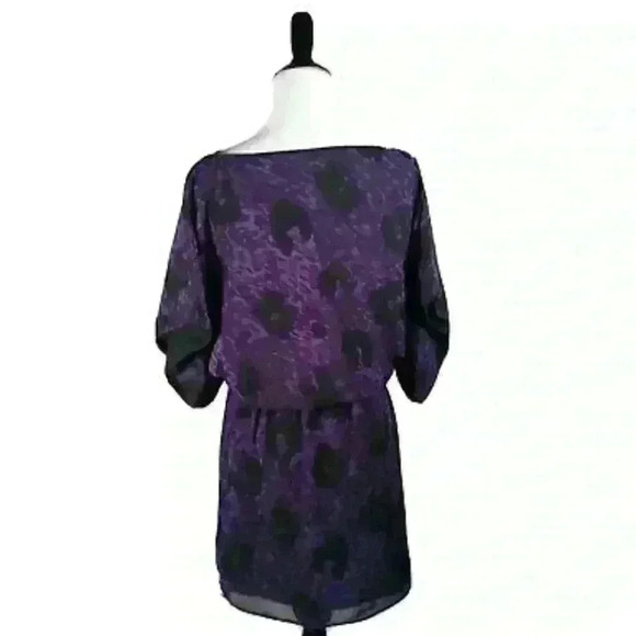 Jessica Simpson Purple Black Leopard Chiffon Short Sleeve Boat Neck Medium - Picture 2 of 5